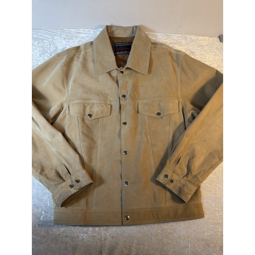 Dark Horse Leather Jacket Men's L Vintage 90s Suede Trucker Western Tan